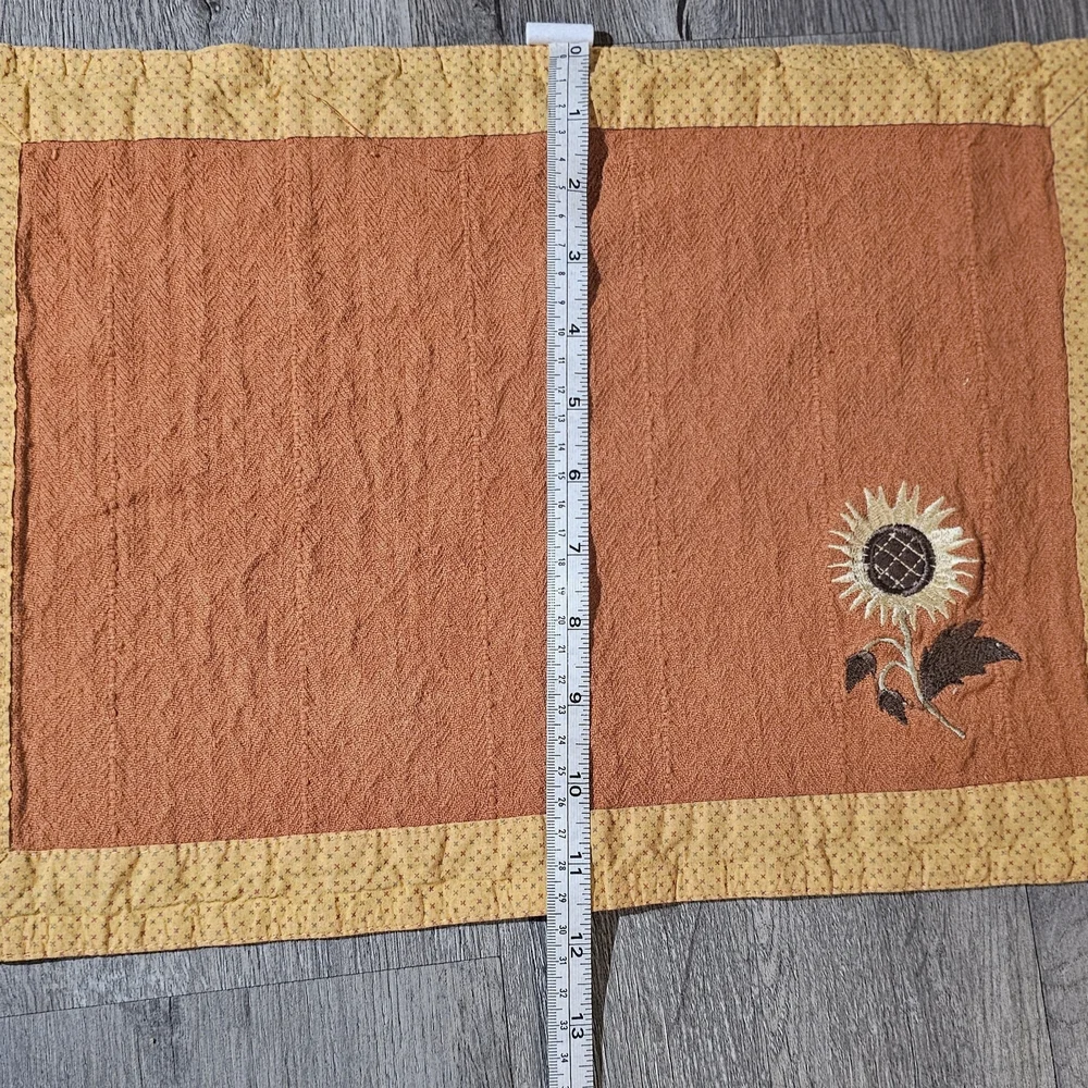 1970s Sunflower Embroidered Orange Cotton Indian Placemats